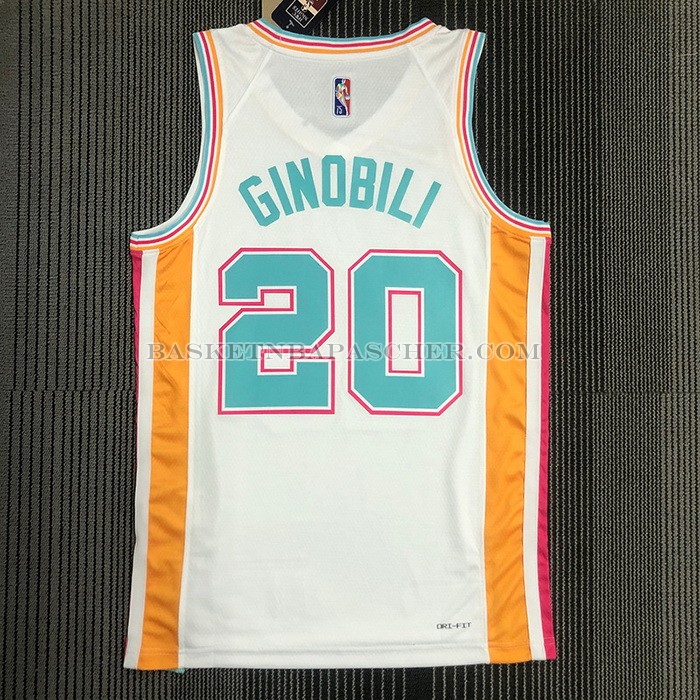 Maillot San Antonio Spurs Manu Ginobili NO 20 Ville 2021-22 Blanc